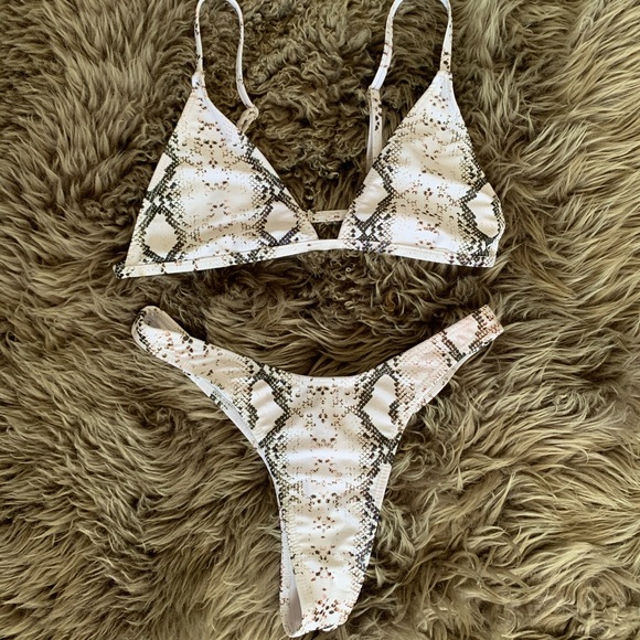 Vitae Apparel White Snake Skin Thong Bikini
